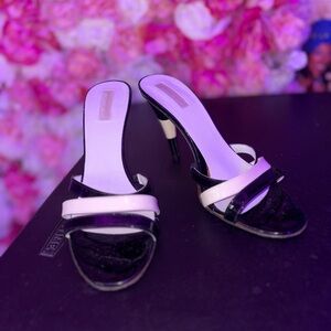 Michael Kors Costanzo Black White Patent Mule Heels Size 7.5